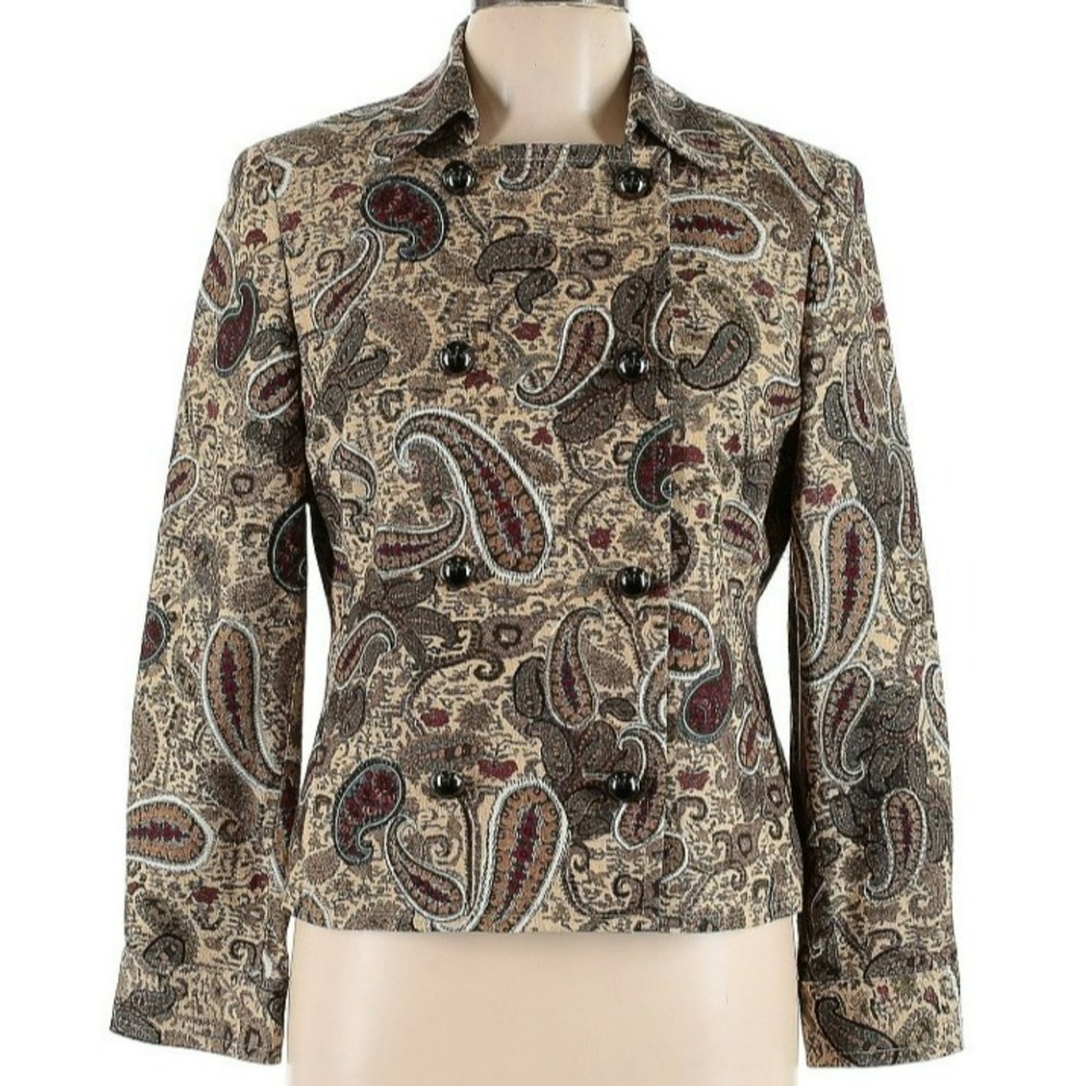 Doncaster Collection Silk Paisley Blazer S/M | 100% Silk | Beige Multi - Picture 1 of 4